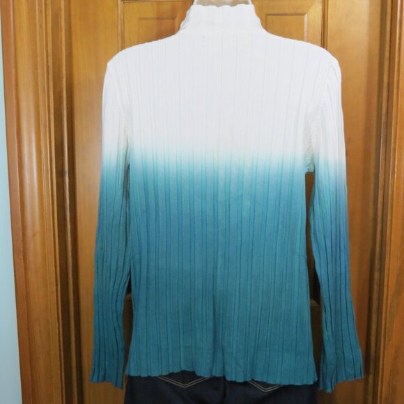 Belldini Ivory to Size Teal Ombre Rhinestone Zipper Jacket Cardigan Knit Large - Picture 6 of 12